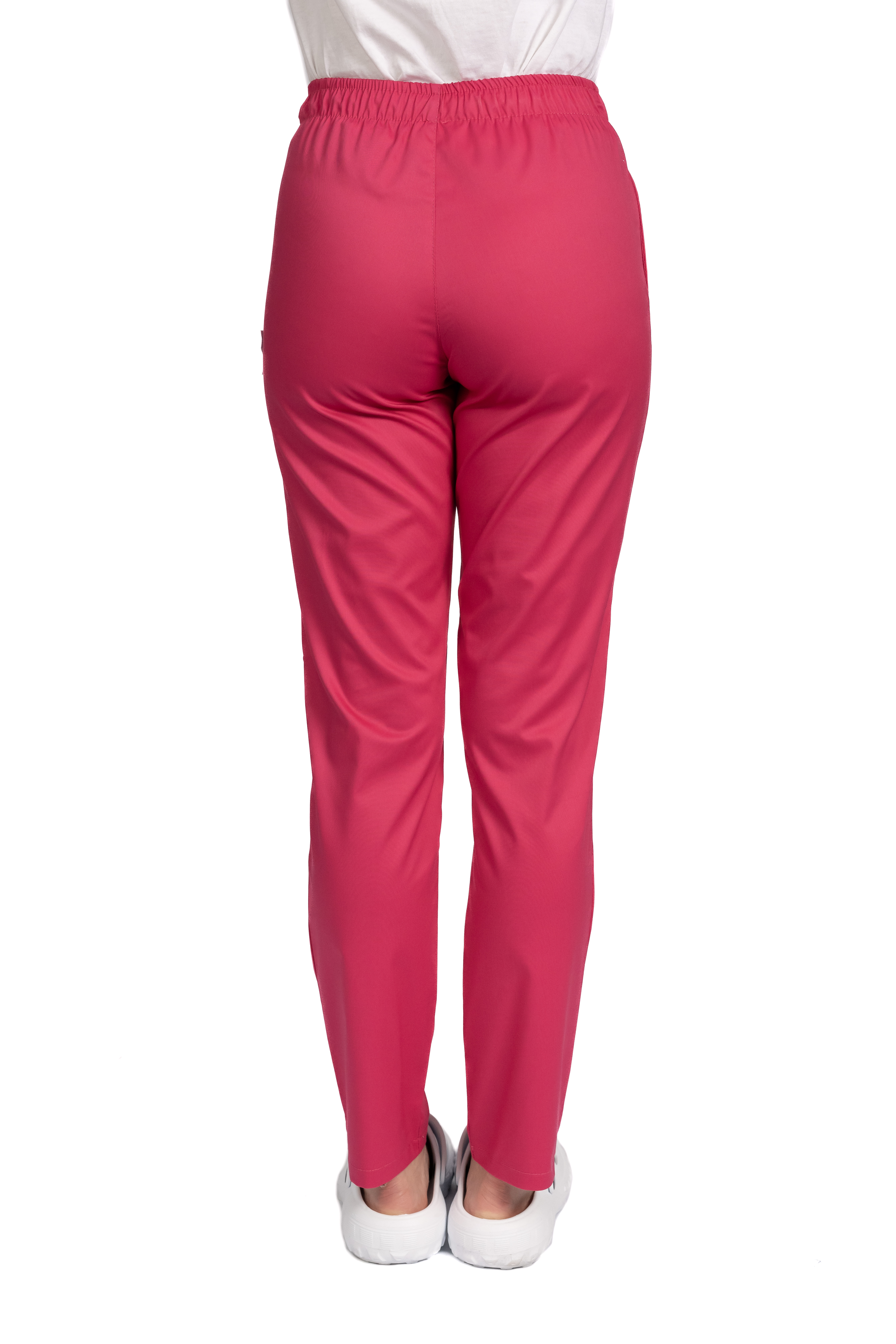 Pantaloni medicali cu elastan ciclam, model dama, cu snur si doua buzunare laterale