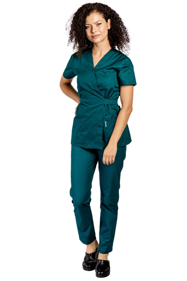 Costum Medical Dama Tip Kimono Verde Tuborg – Vitalitate si Look Fresh
