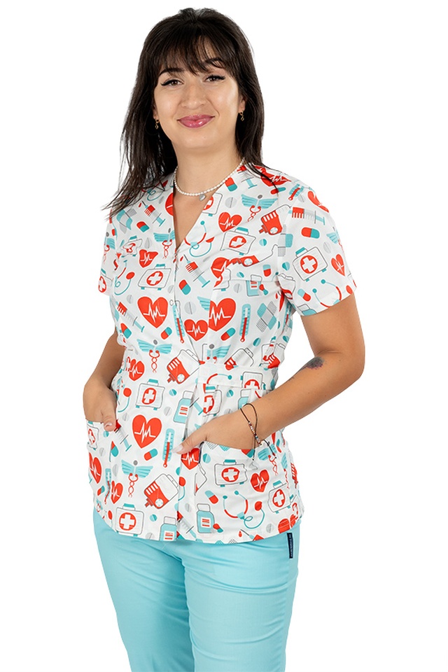 Halat medical kimono Sanitario cu doua buzunare aplicate