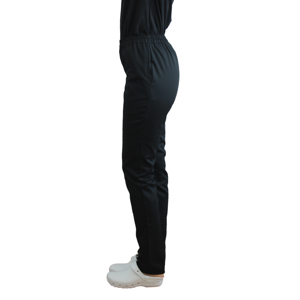 Pantaloni medicali cu elastan negri, model dama, cu snur si doua buzunare laterale