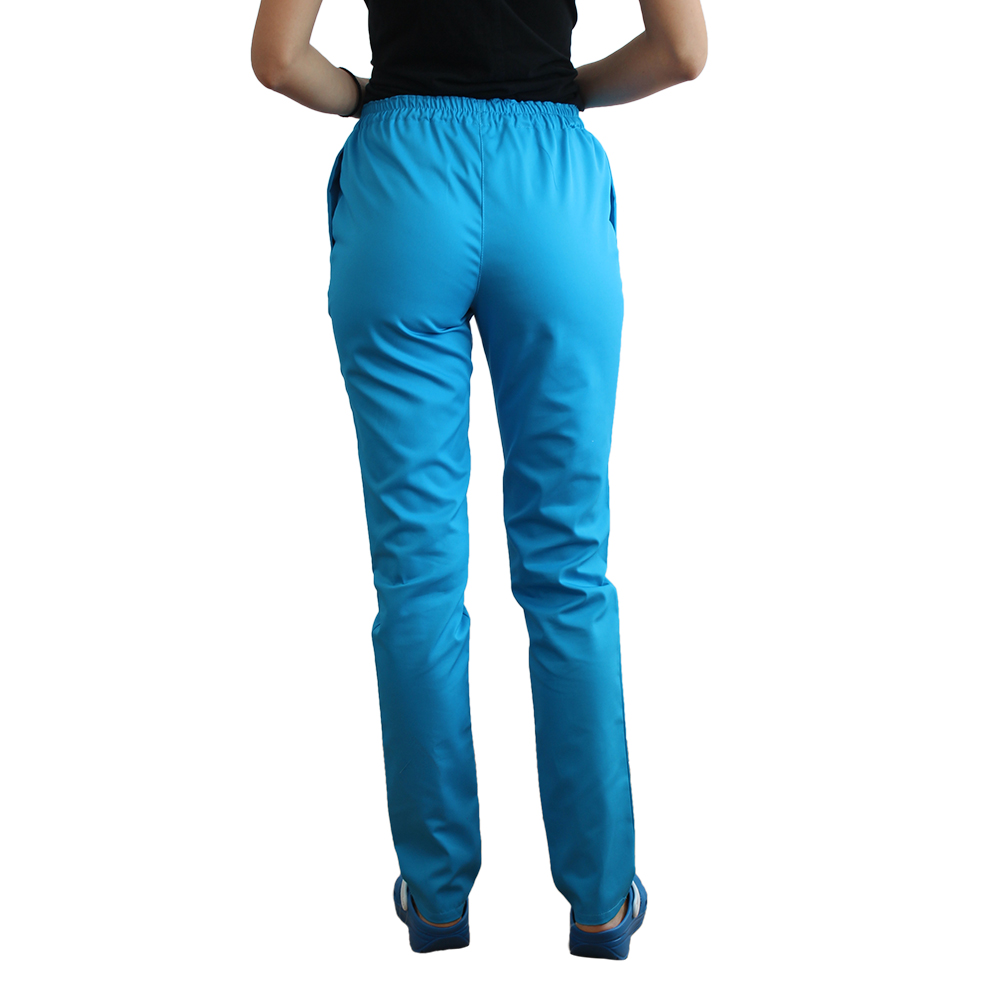 Pantaloni medicali elastici turcoaz, dama, cu snur si doua buzunare laterale