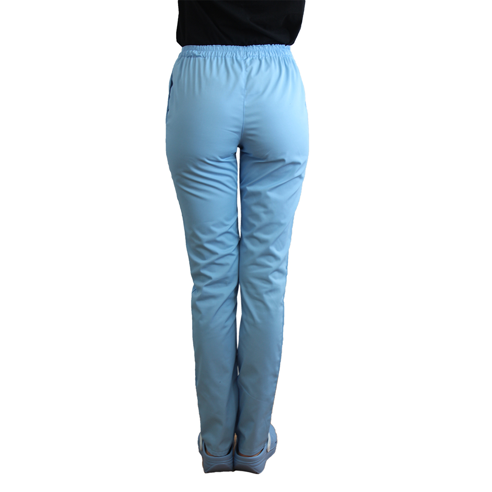 Pantaloni medicali elastici, dama, bleu cu snur si doua buzunare laterale
