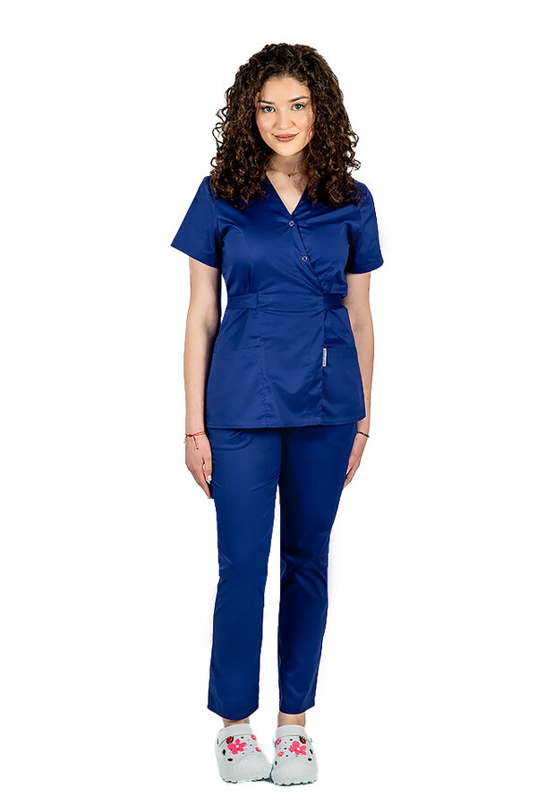 Costum Medical Dama Tip Kimono Albastru – Incredere in Varianta Vie