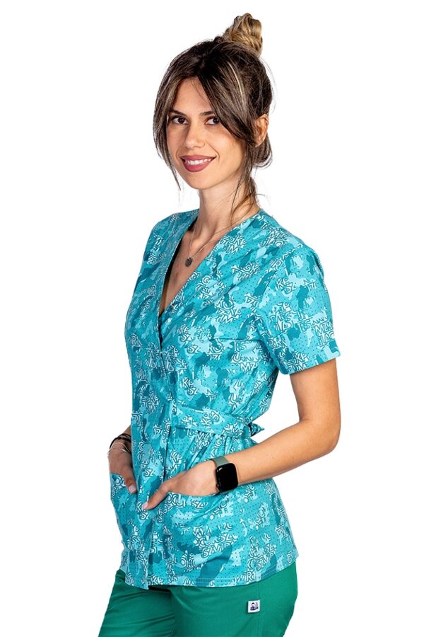 OUTLET Halat medical kimono Green Army, cu doua buzunare aplicate