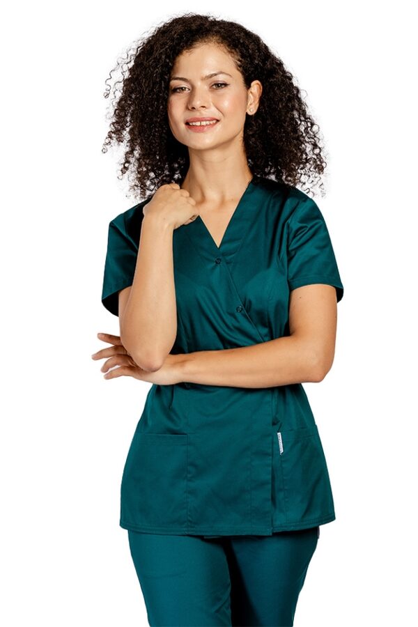 Halat medical kimono verde tuborg, cu elastan si doua buzunare aplicate