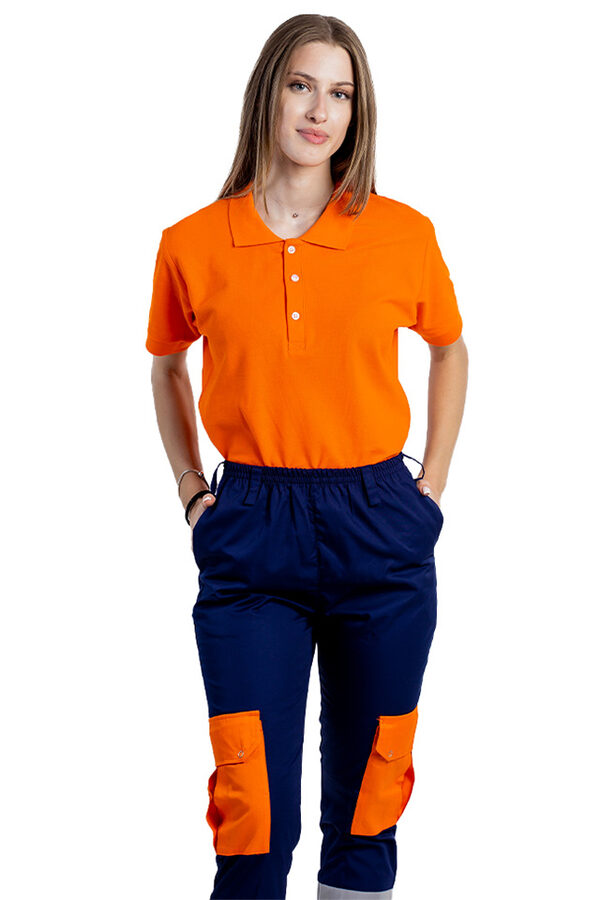 Tricou Ambulanta, portocaliu, tip polo, cu guler si inchidere cu nasturi