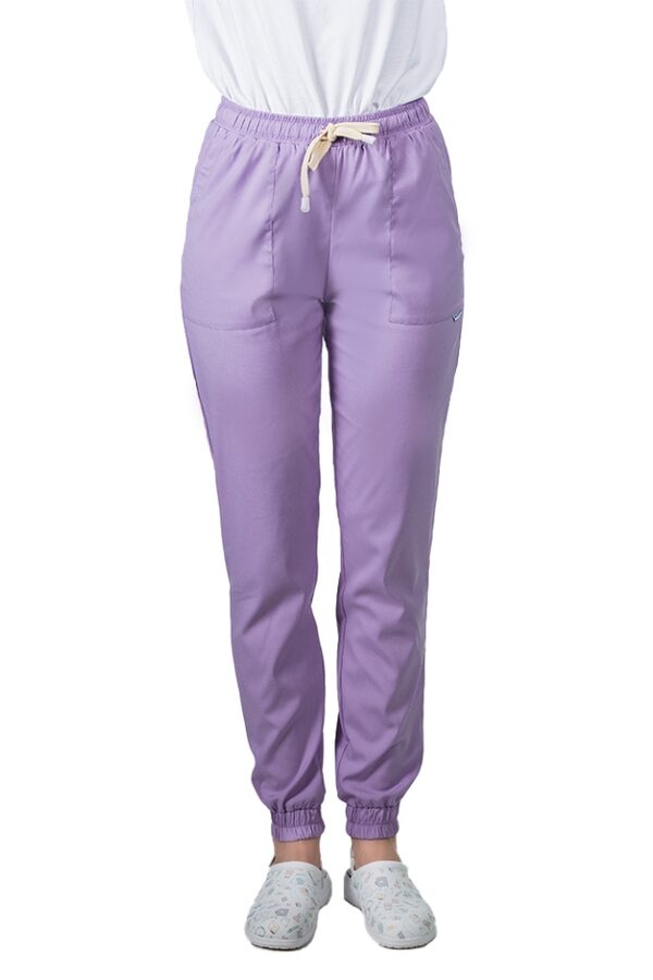 OUTLET Pantaloni medicali stretch tip jogger lila cu snur si elastic in talie si la glezna